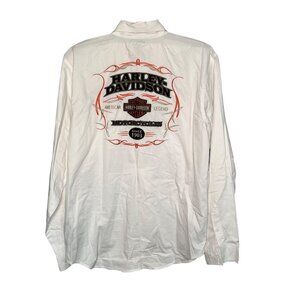 Harley-Davidson Mens Embroidered White Long Sleeve Button-Up Shirt size Large